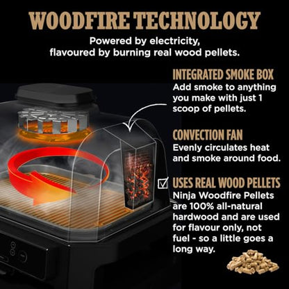 Ninja Woodfire Pro Connect XL Electric BBQ Grill and Smoker with App Control, Digital Probe, Large 7-in-1 Outdoor Grill and Air Fryer with Woodfire Pellets, Weather Resistant, Blue and Black OG901UK